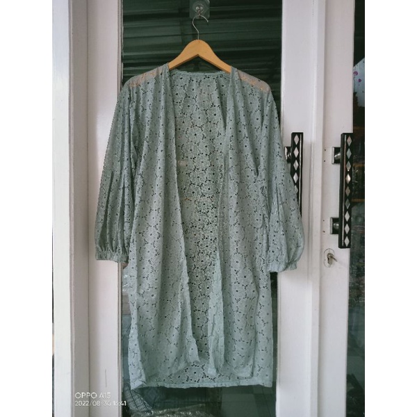 KARDIGAN BRUKAT LENGAN BALON/PROMO LONG OUTER BRUKAT-Sage/ijo mint 1