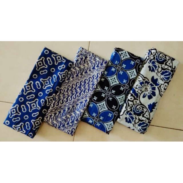 Kain batik cap handmade biru putih