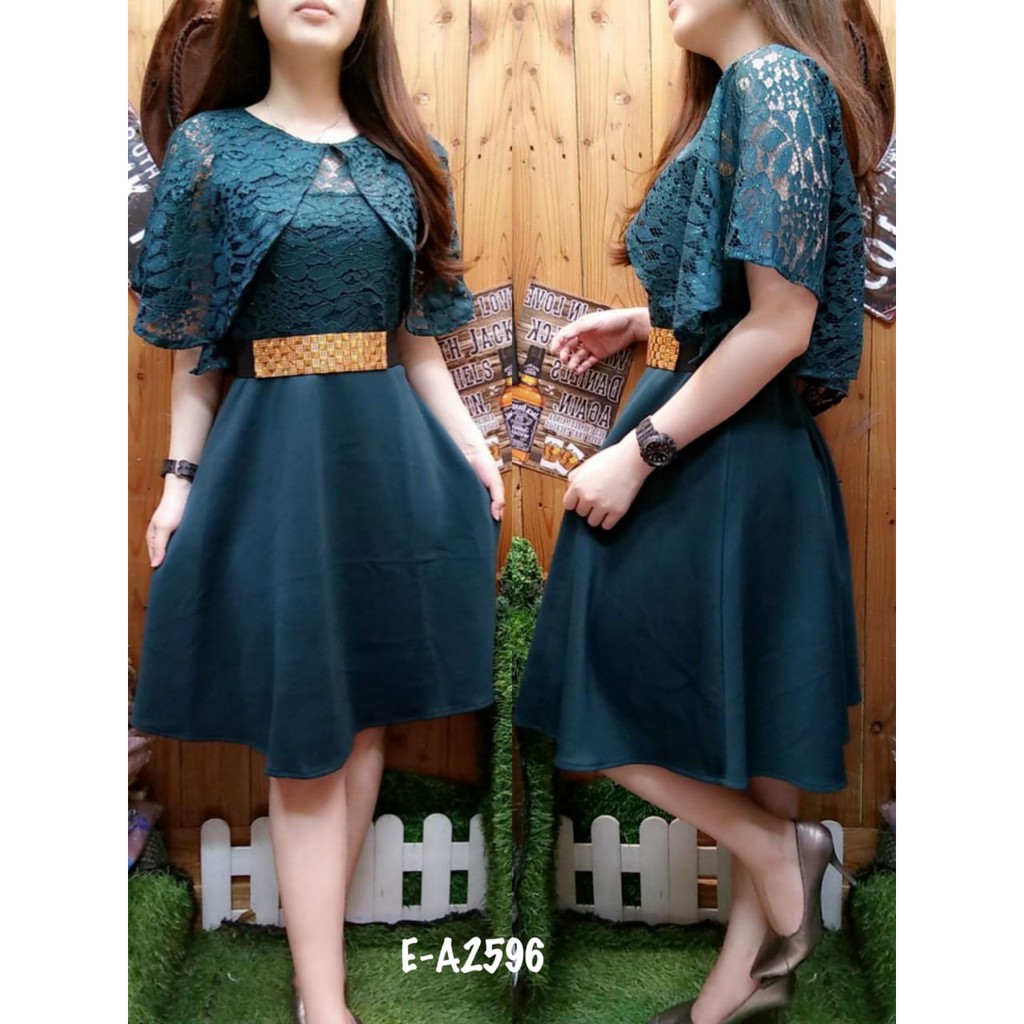 Kathryn collection #106 , DRES SCUBA IMPORT PREMIUM KOMBINASI BRUKAT GLITER IMPORT FREE BELT