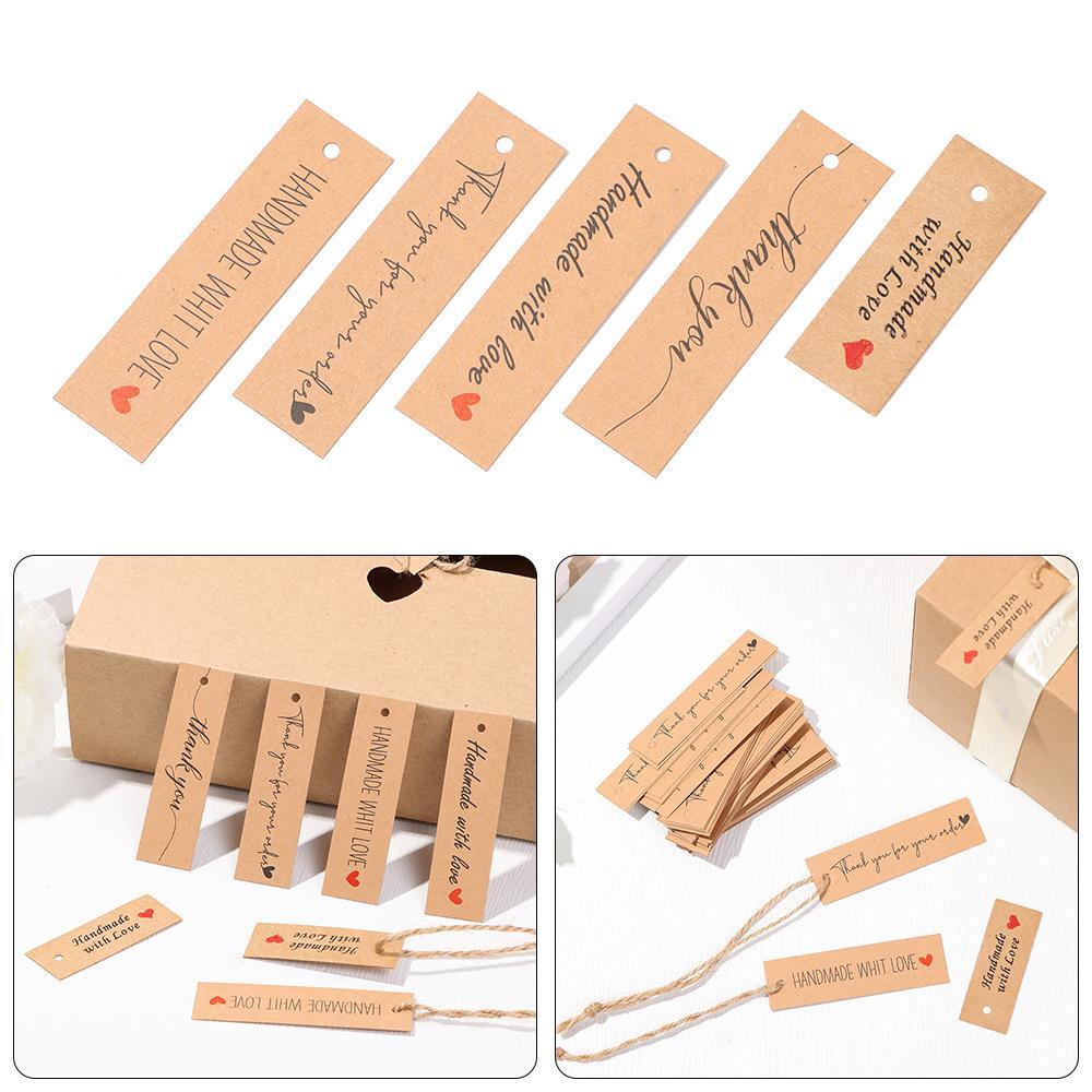 Preva 50/100PCS Thank You Hanging Tag Kertas Kartu Paket Ornamen Perlengkapan Pesta Handmade With Love