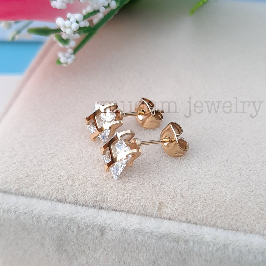 Anting Tutanuim Huruf H Diamond Tersedia Warna Rose Gold dan Gold