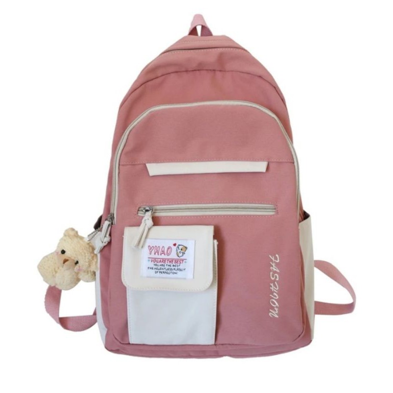 TAS_KITO - BACKPACK KOREA MULTIFUNGSI LEISURE TAS SEKOLAH WANITA KANVAS BACK TO SCHOOL WANITA CEWEK ANAK GADIS REMAJA AESTHETIC WATERPROOF TERBARU 2022 MURAH IMPORT BATAM KEKINIAN-Pink