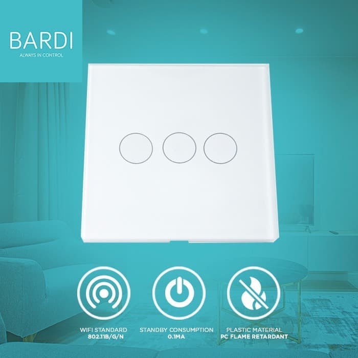 Bardi Smart Wall Switch Saklar Pintar Touch WiFi Smart Home EU 3-putih