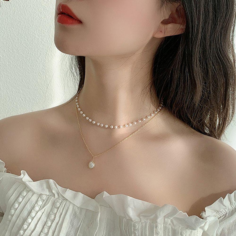 Needway Kalung Mutiara Retro Klavikula Kalung Kalung Perhiasan Fashion Pearl Choker