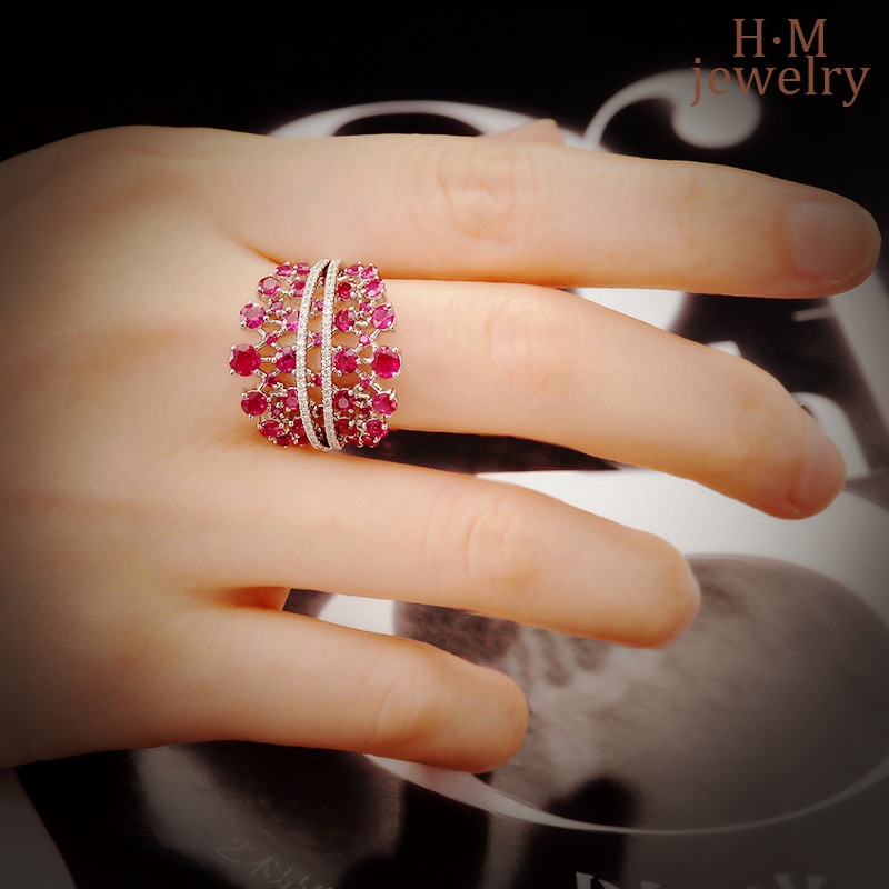 Cincin Lapis Ganda Aksen Batu Rubi Merah Corundum AAA Zircon