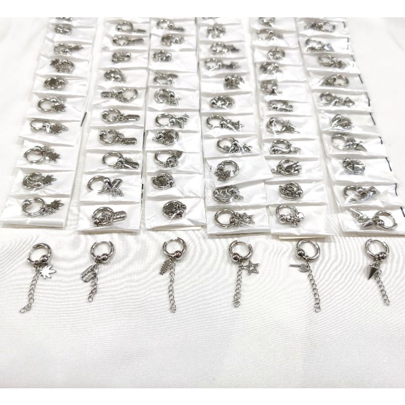 Anting Hoop 12pcs Variasi Jurai Rantai Anti Karat