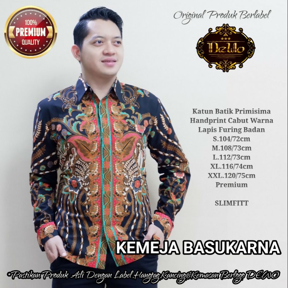 Kemeja Batik Slimfit BASUKARNA Baju Batik Slimfit Lengan Panjang Batik Lapis Furing