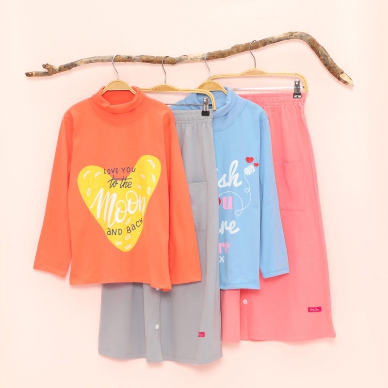 Flowkids Setelan Rok Turtleneck Anak Perempuan - Baju Lengan Panjang Cewek Size 8 10 12 14 16 Tahun
