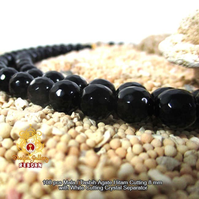 108 pcs Mala/Tasbih Agate Hitam Cutting 8mm with White Cutting Crystal