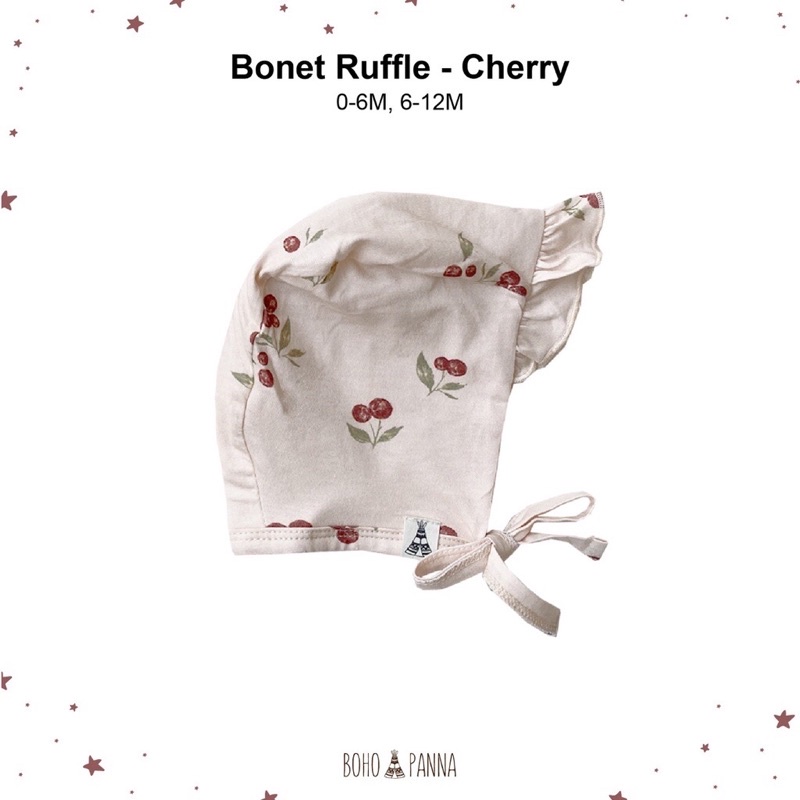 BOHOBABY / BOHOPANNA RUFFLE BONET PRINT printed motif bonnet topi anak bayi perempuan-CHERRY