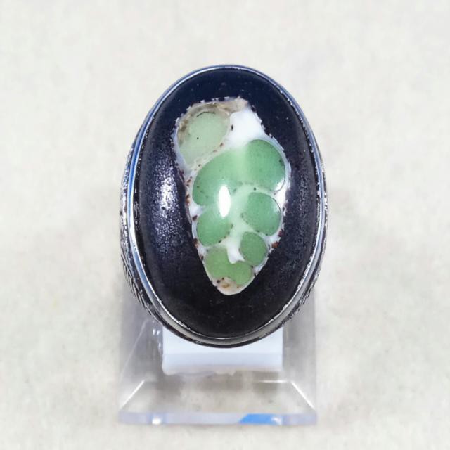 CINCIN BATU AKIK BADAR FOSFOR TERANG DALAM GELAP MOTIF DAUN HIJAU