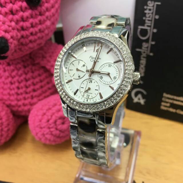 Jam tangan Alexandre Christie Wanita AC 2463BF silver leopard