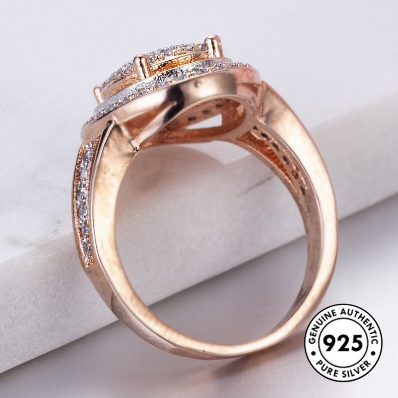 Cincin Berlian Penuh Bahan S925 Silver Warna Rose Gold