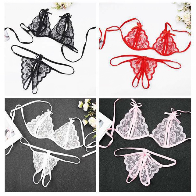 Wanita Lingerie Sexy Mini Open Bikini transparan Renda G String Set Babydoll 3A129