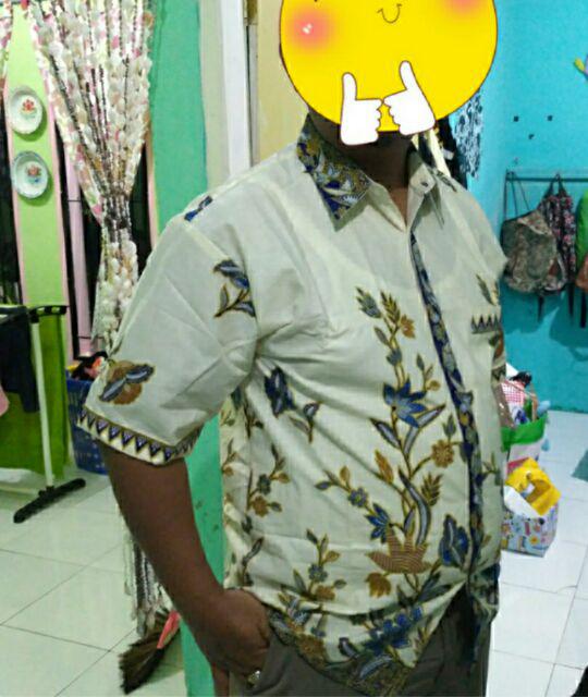 Hem Batik Pria / Kemeja / Atasan Seragam / Ecer Grosir Batik Solo Murah Padi Hitam