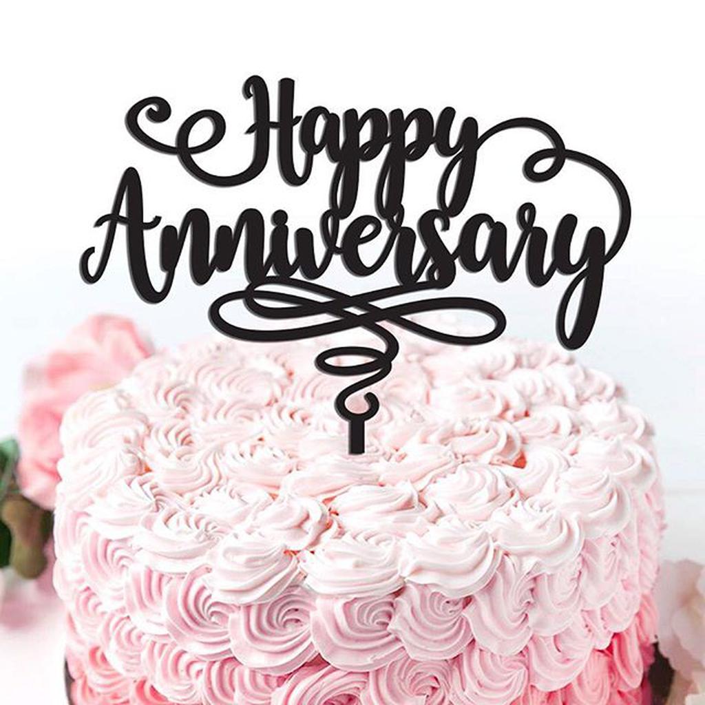 Happy Anniversary Black Acrylic Cake Topper Shopee Indonesia