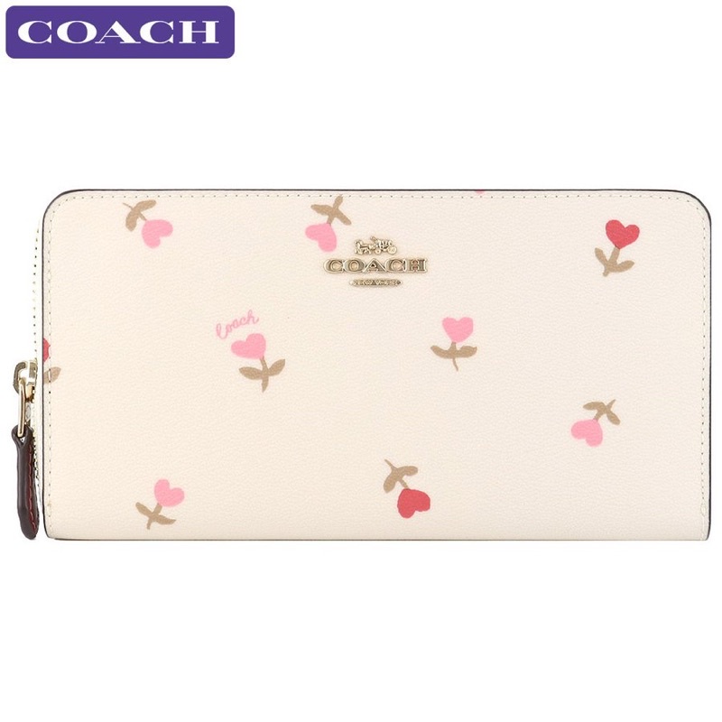 Coach Long Wallet Accordion Zip Wallet With Heart Floral Print (C3287)