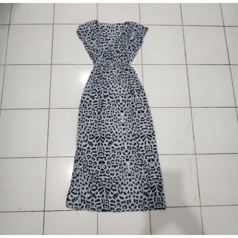 dress mano panjang dress motif leopard wanita dewasa simpel