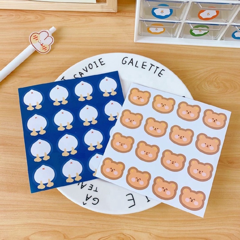 Stiker Bear dan Ass Duck Lucu Sticker Kawaii Bujo  Gift Wrapping