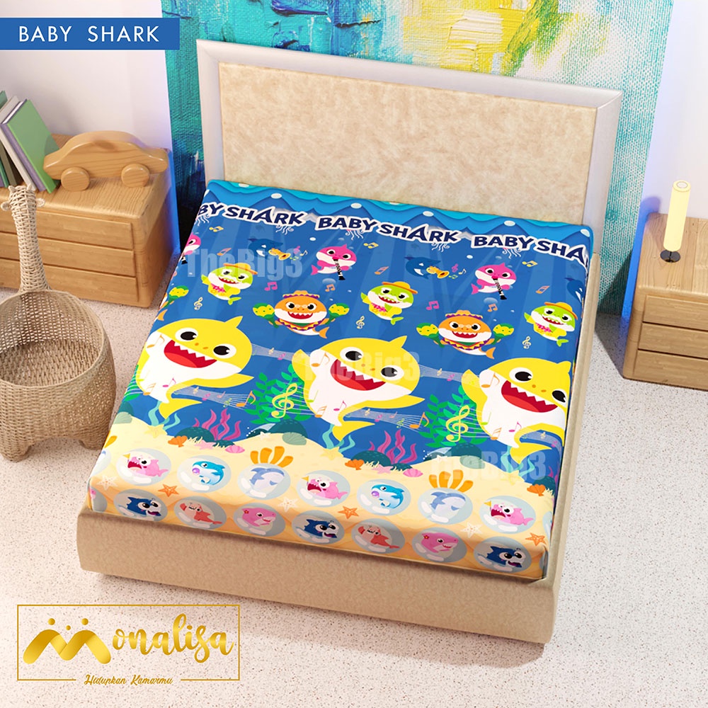 MONALISA Sprei Waterproof 180x200 - anti ompol air water proof Paus Rainbow  Rainbow Dinosaurus Rocket Galaxy180 SP-Baby Shark - WP