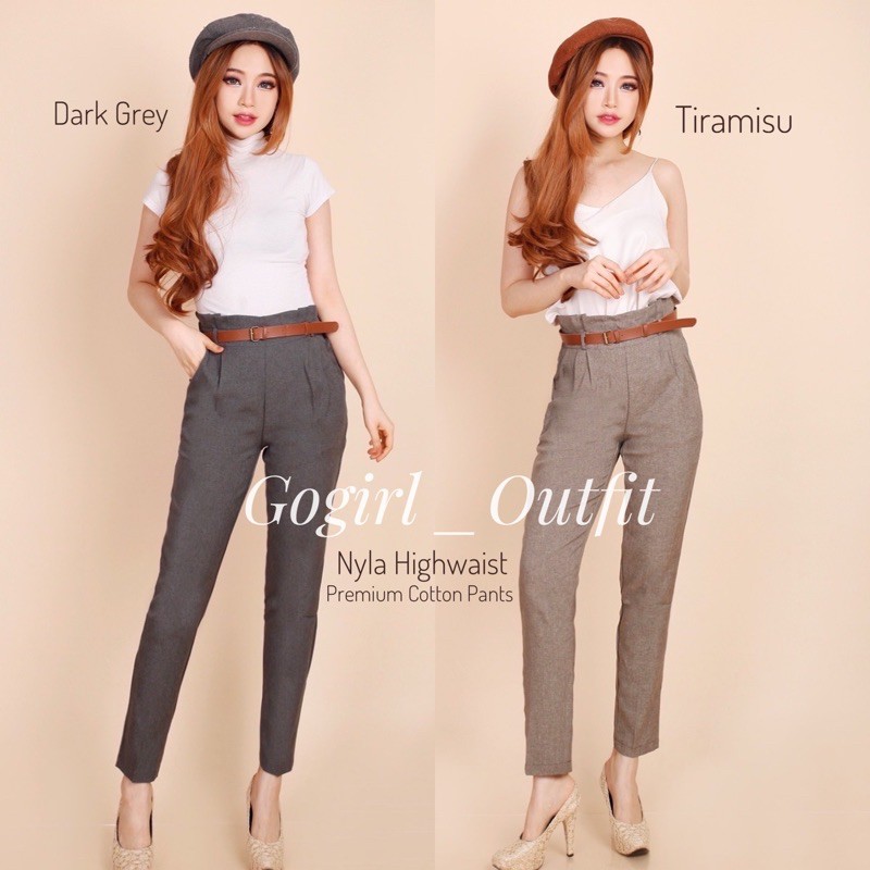 Nyla Highwaist Pants / Celana Panjang Highwaist Bahan Wanita ( Celana Highwaist Import )