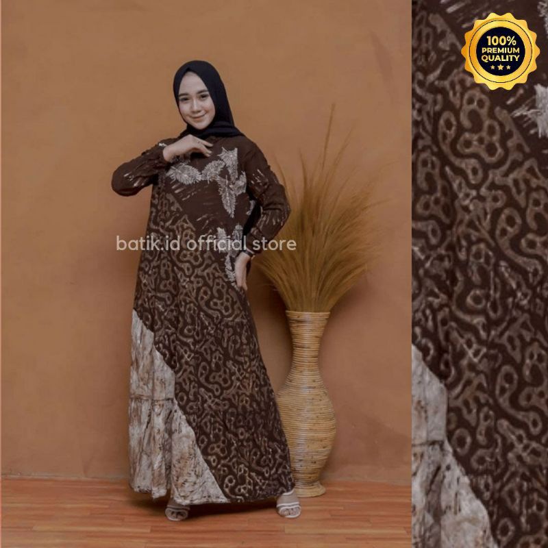 Gamis Twill Rayon Malaman Terbaru Kekinian Busui | Gamis Tiedye NEW-MD PALEM COKLAT