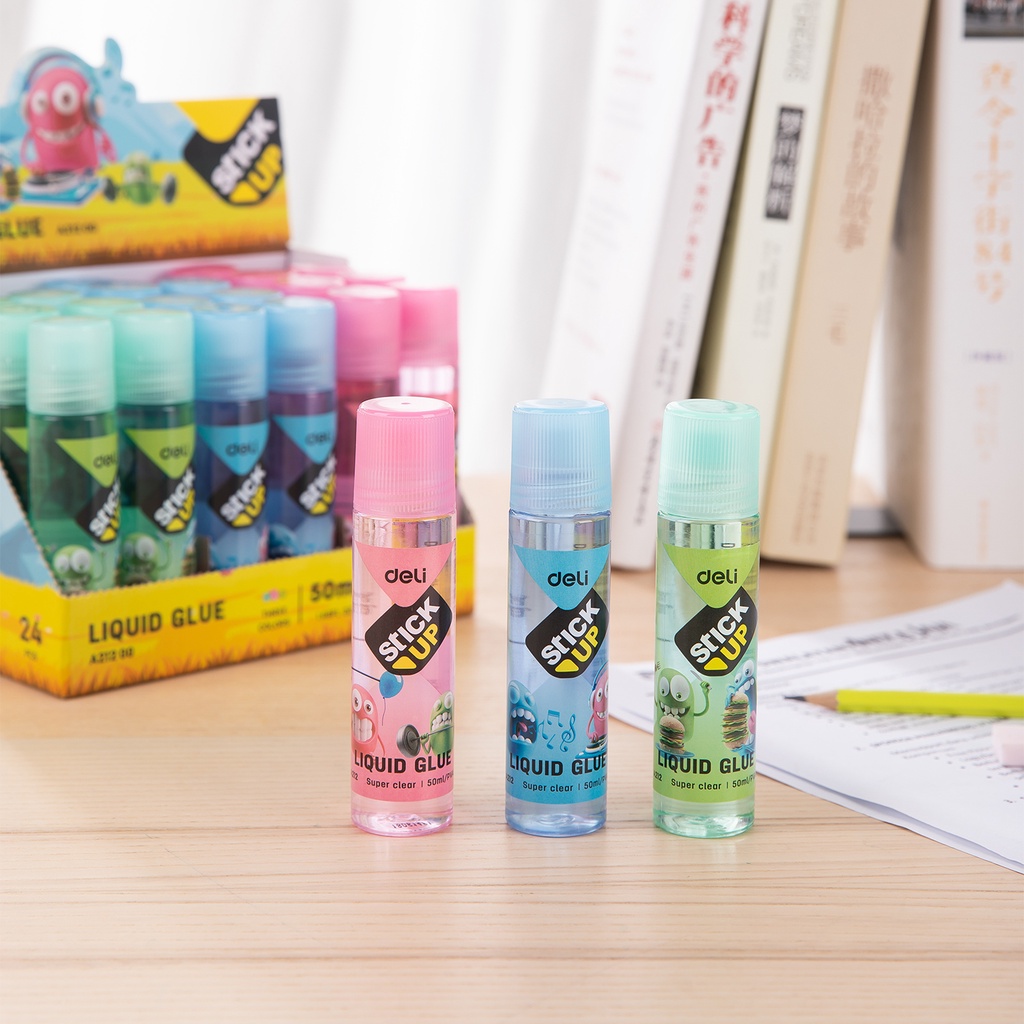 DELI LEM CAIR BENING STICK UP 50ml LIQUID GLUE ANEKA WARNA DAYA REKAT KUAT CEPAT KERING ALAT TULIS KERAJINAN TANGAN SEKOLAH LEM CAIR WARNA WARNIEA21200