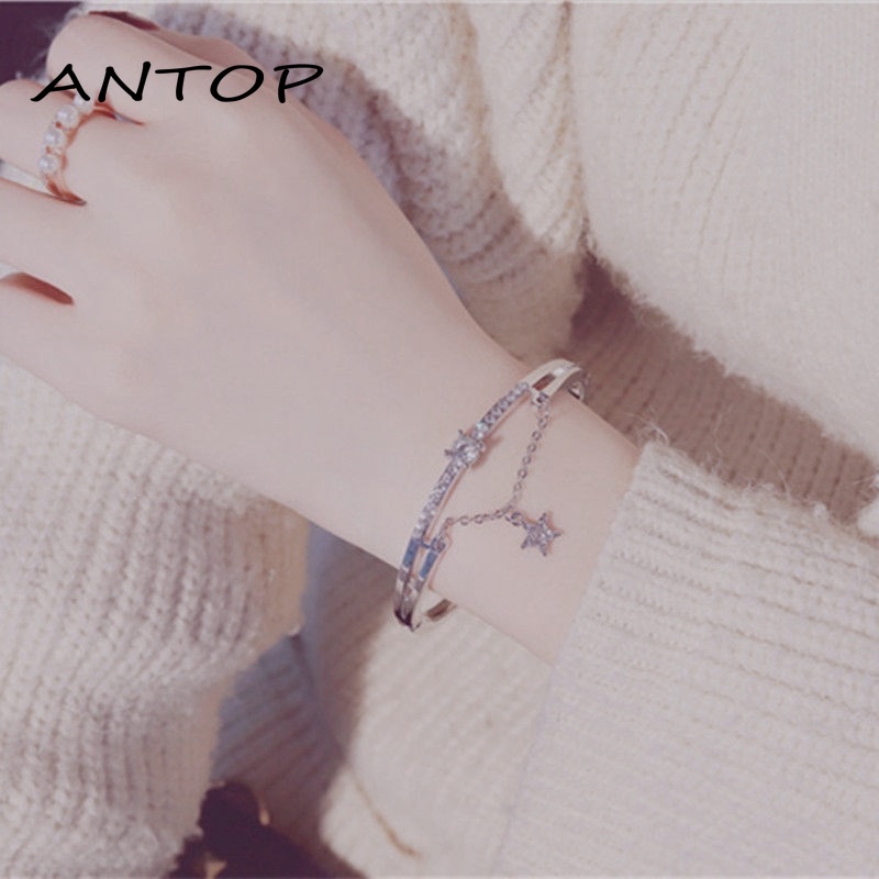 Gelang Wanita Titanium Fashion Korea Permata Berlian Bintang Rumbai Anti Karat  ANTOP-3