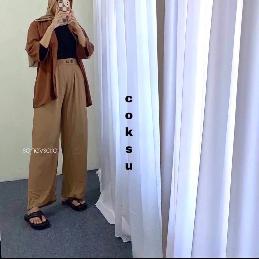 Loose Pants Crinkle Highwaist Wanita - Celana Kulot Wanita - Celana Kantor Formal - Celana Korean Trousers -Celana Anti Kusut - Celana Kerja Wanita