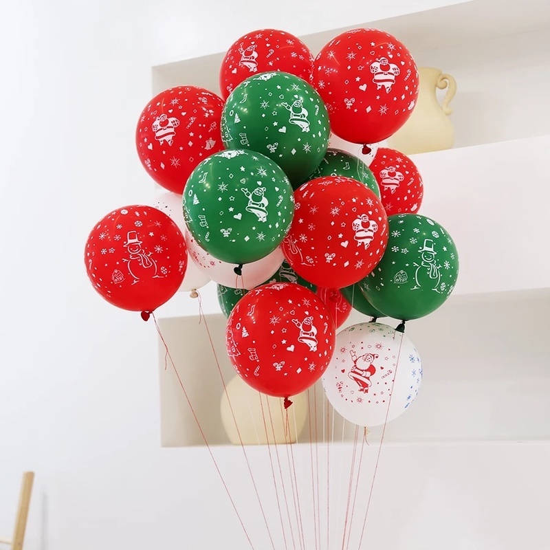 10Pcs Pack Red and Green Color Christmas Latex Print Balloons/ CHristmas Decorations for Santa Claus