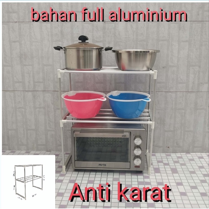 RAK MICROWAVE/OVEN TNGKAT 2 RAK DAPUR ALMUNIUM ANTI KARAT