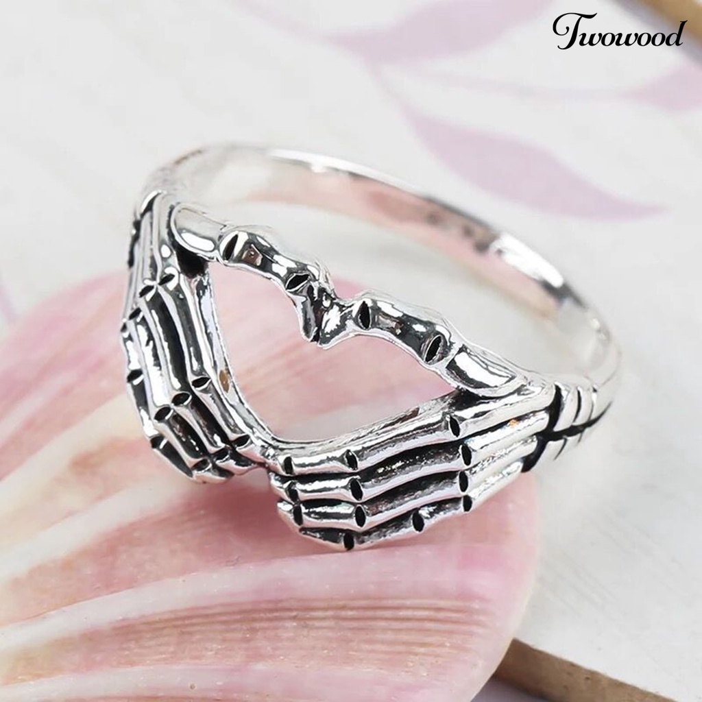 Cincin Bentuk Tangan Tengkorak Bahan Alloy Gaya Retro Hip Hop Untuk Unisex