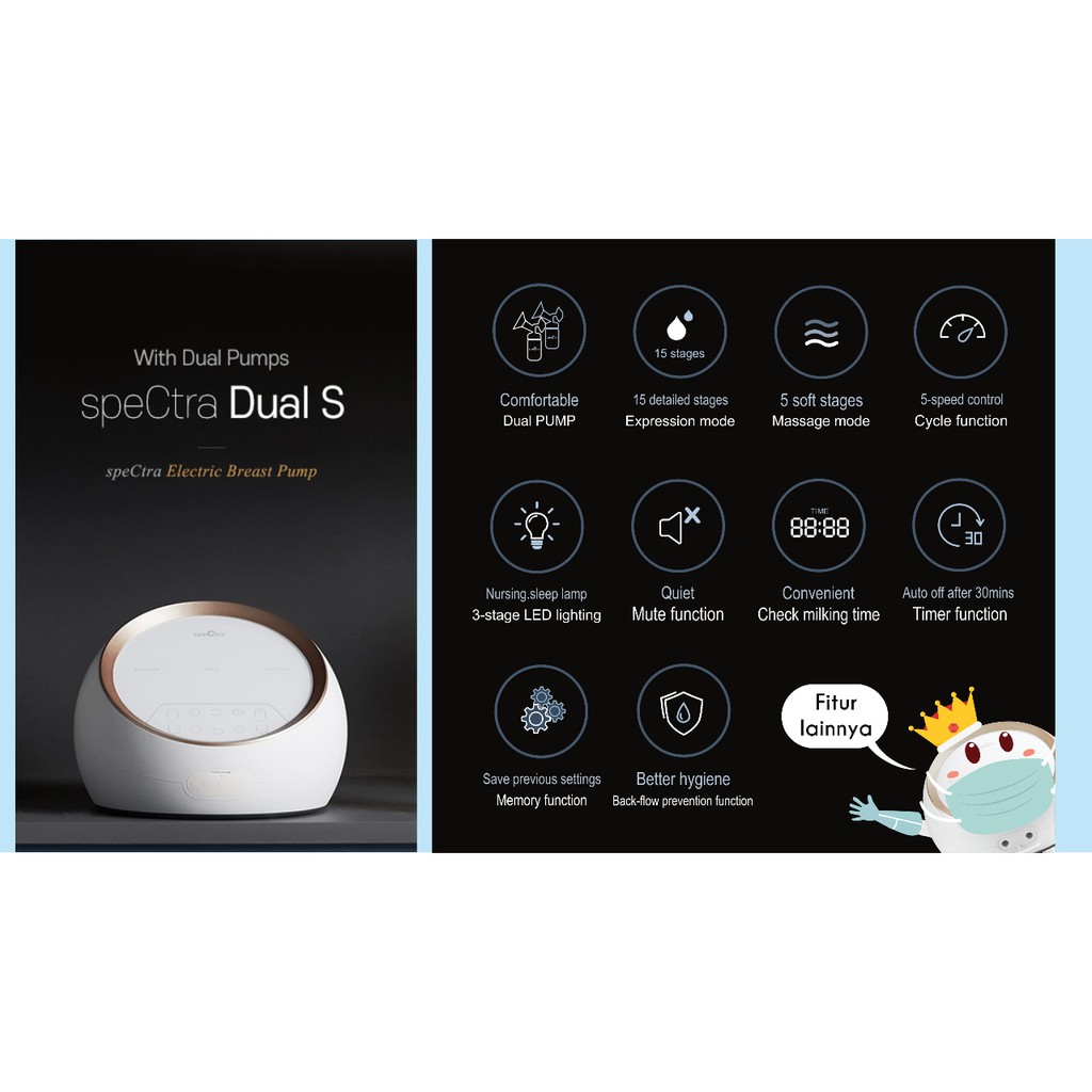 Spectra Dual S Breast Pump Electric Pompa Asi Elektrik Double Pump Dua Corong