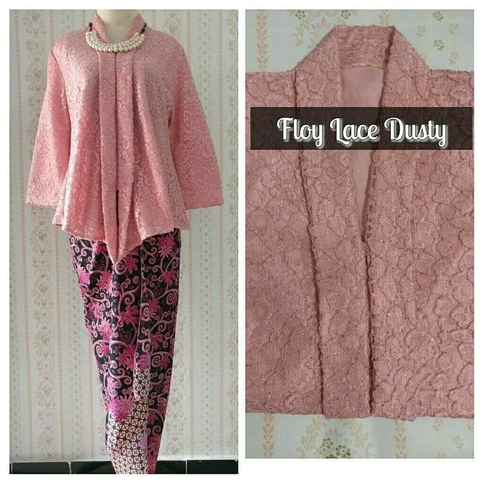 Kebaya Modern Setelan Floy Brukat / Floy Brokat Dusty Pink Bawahan Rok Lilit