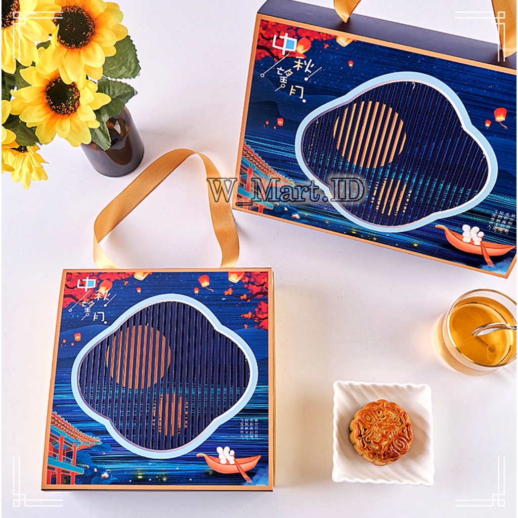 MOON CAKE BOX DUS KOTAK KUE BULAN ISI 6 BLUE MOONCAKE CASE