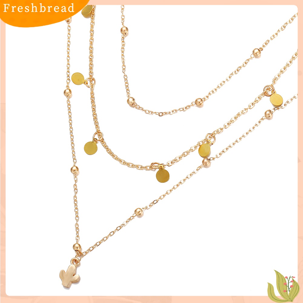 [TERLARIS]Vintage Women Multi-layer Sequins Chain Cactus Pendant Choker Necklace Jewelry