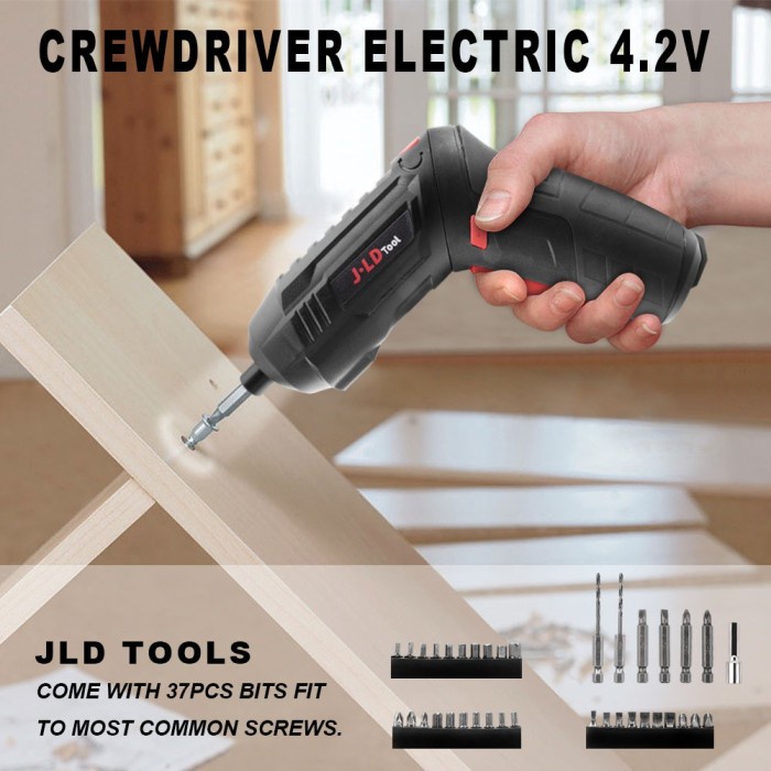 Mesin Bor obeng screwdriver JLD 4.2V set bor cordless. obeng scrub