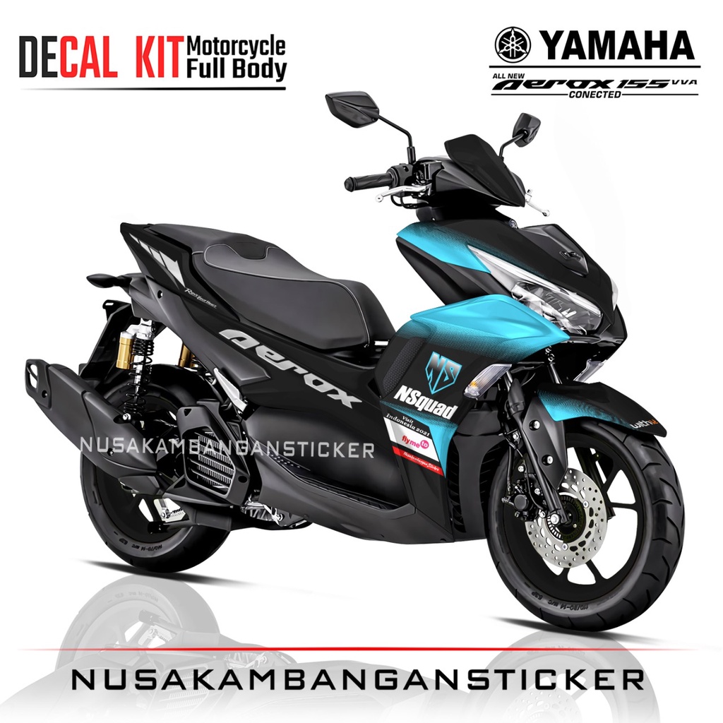 Stiker Decal Motor Yamaha Aerox 155 Conected Full Body Hitam Biru Grafis Racing Team Sticker Custom 