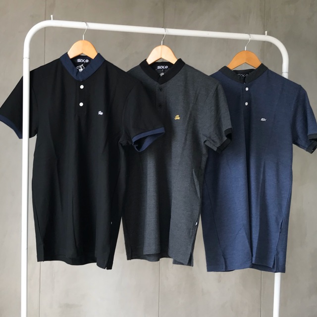 [CLEARANCE SALE] Kaos Polo Kerah Shanghai Slimfit Hitam Abu Biru