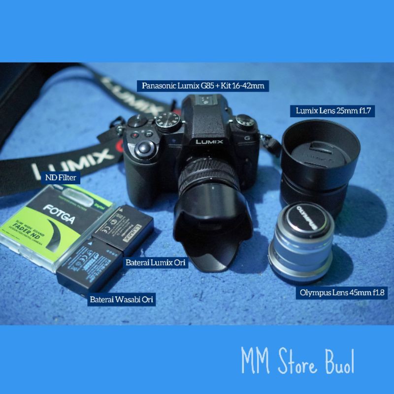 [Bekas] Panasonic Lumix G85 + Lensa Kit + Lensa Lumix 25mm + Lensa Olympus 45mm