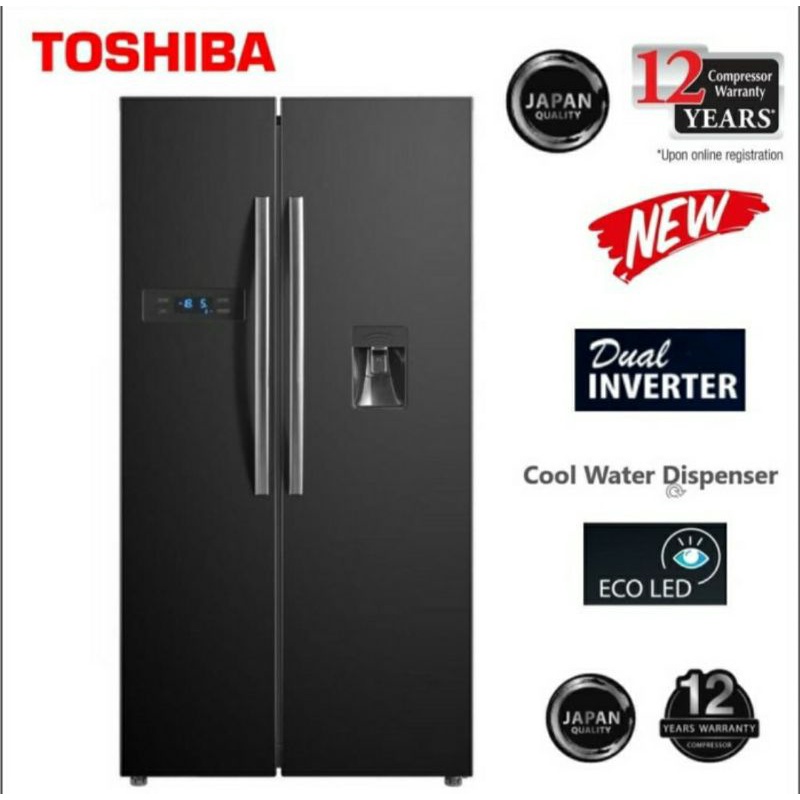 KULKAS SIDE BY SIDE TOSHIBA GR RS682WE DISPENSER DUAL INVERTER