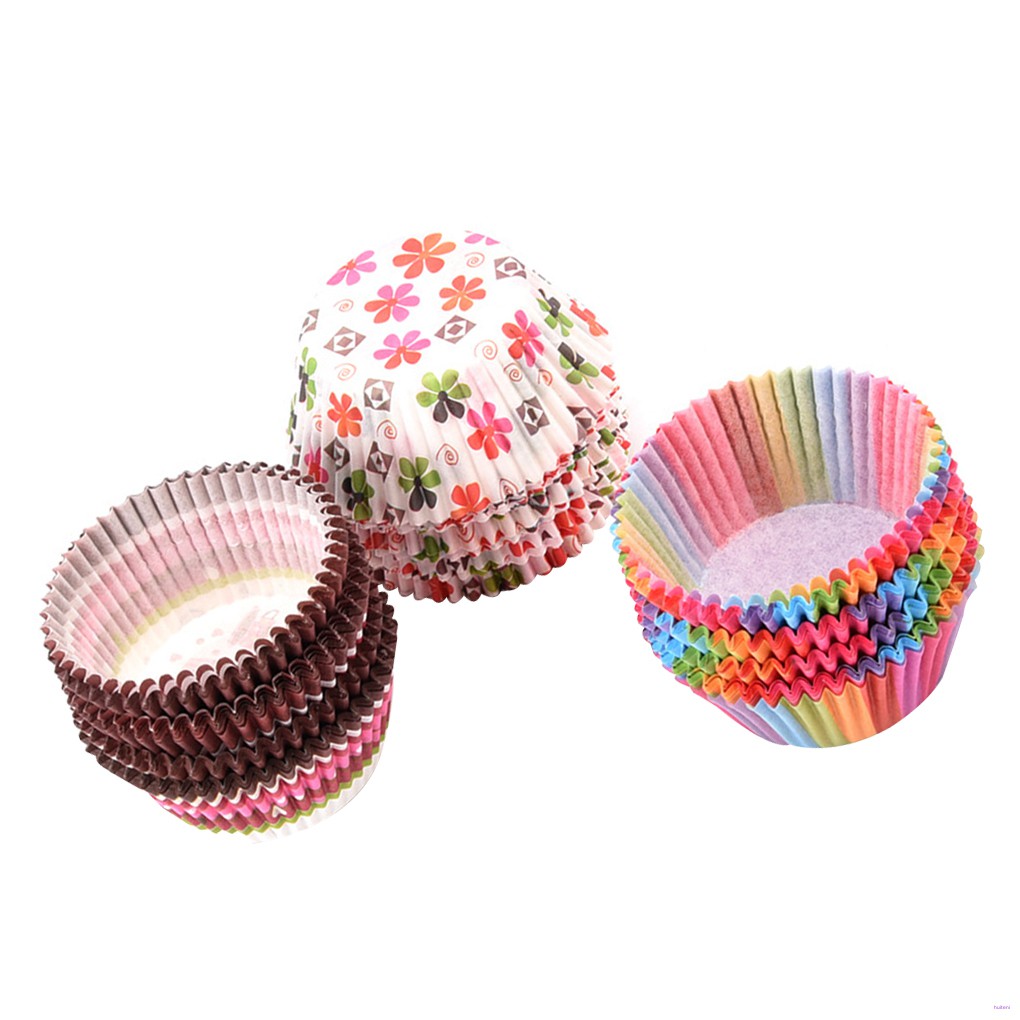 [READY STOCK] 100pcs Cupcake Liners Nonstick Oilproof Muffin Paper Cases Baking Cups Mould Random Color