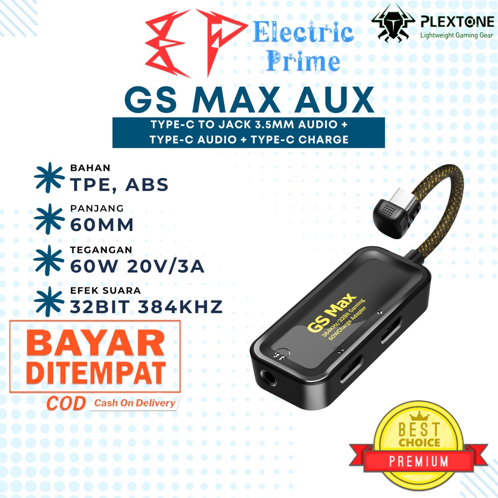 PLEXTONE GS Max Type-C to 3.5mm AUX Audio Jack 32Bit 384KHz Fast Charging PD 3.0 60W 20V 3A External Sound Card Adapter