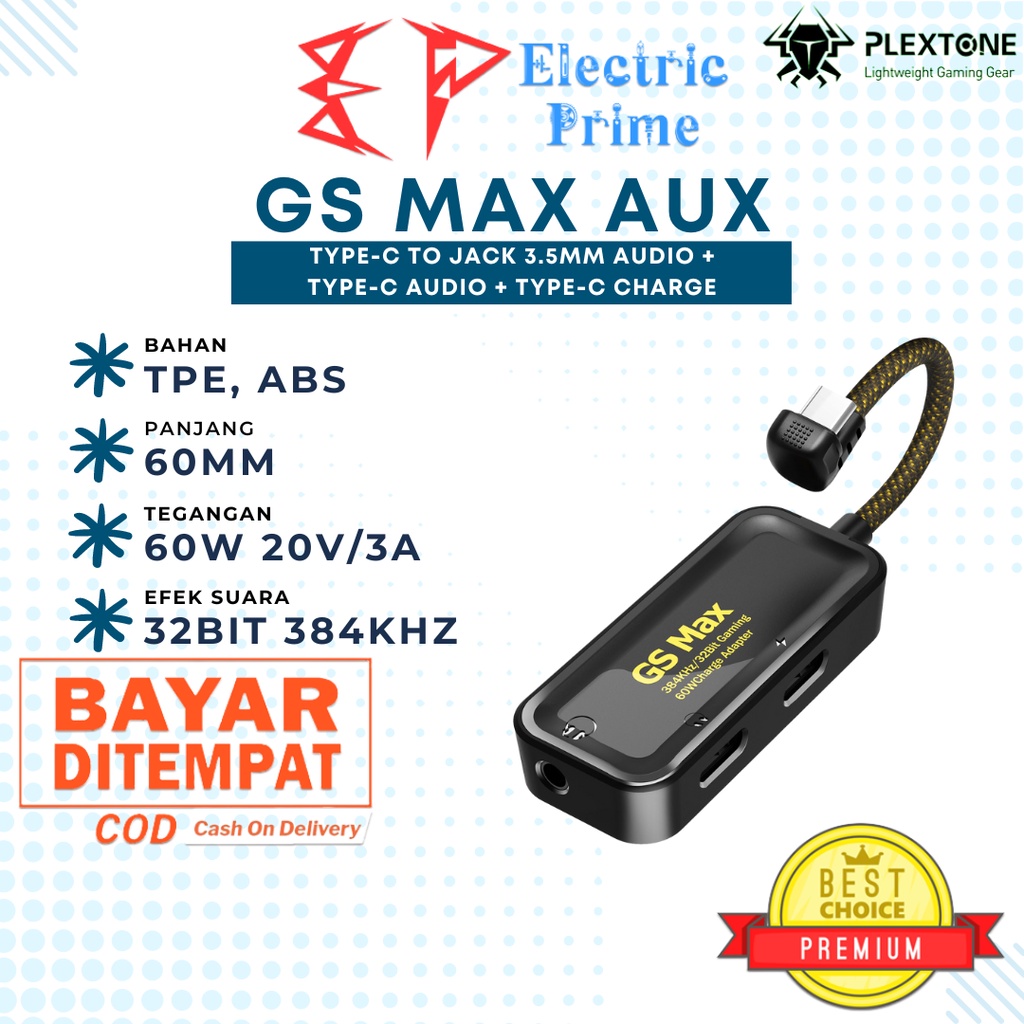 PLEXTONE GS Max Type-C to 3.5mm AUX Audio Jack 32Bit 384KHz Fast Charging PD 3.0 60W 20V 3A External Sound Card Adapter