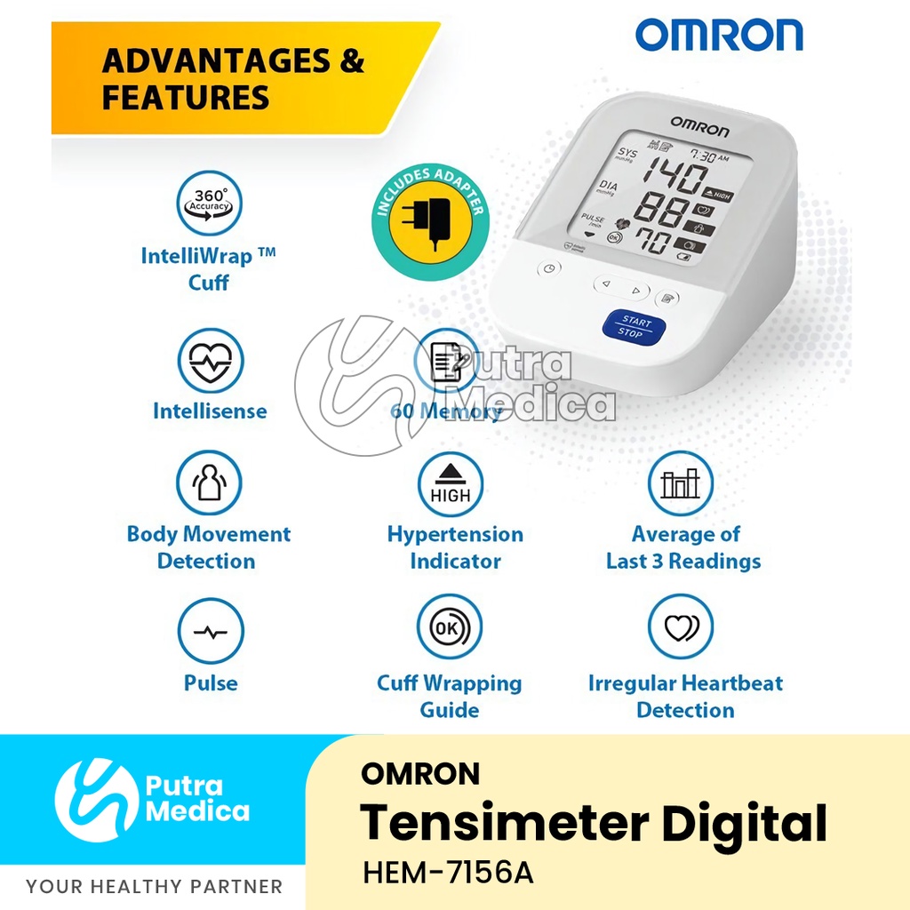 Omron Tensimeter Digital HEM 7156A / Tensi Elektrik Lengan Profesional Berkualitas / Blood Pressure Monitor / Alat Ukur Pengukur Tekanan Darah