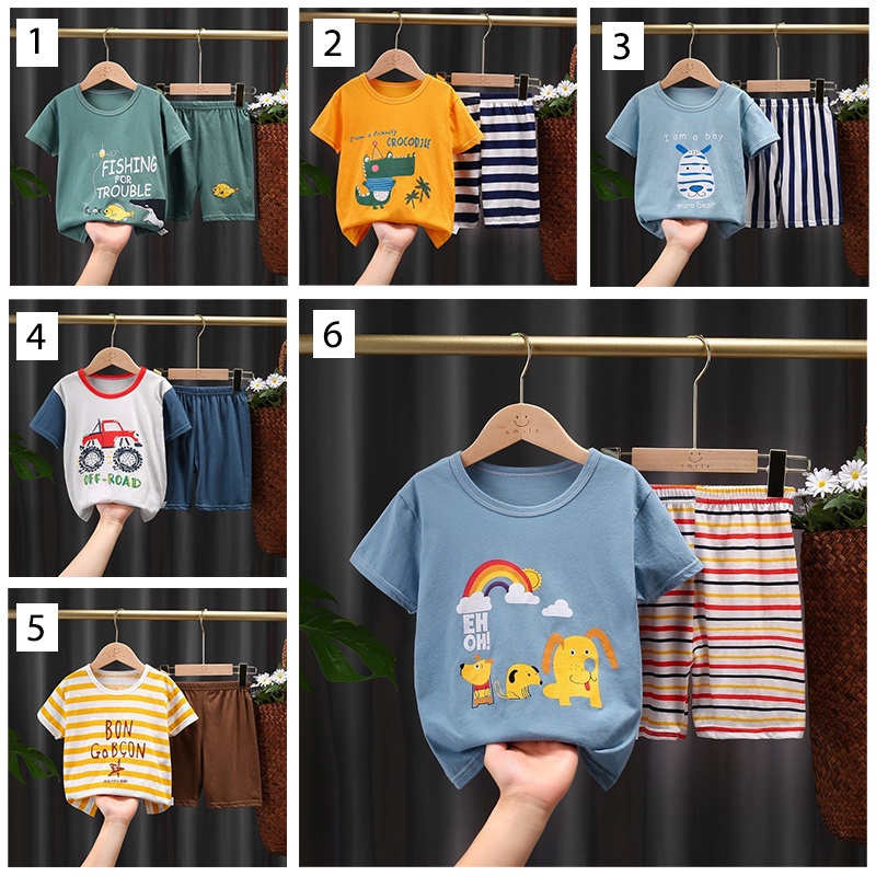 PREMIUM QUALITY Baju Bayi Kaos Anak Set Setelan Celana Lengan Pendek Laki Perempuan COD Import Tidur Jumper Tebal Tipis Fashion Atasan Bawahan