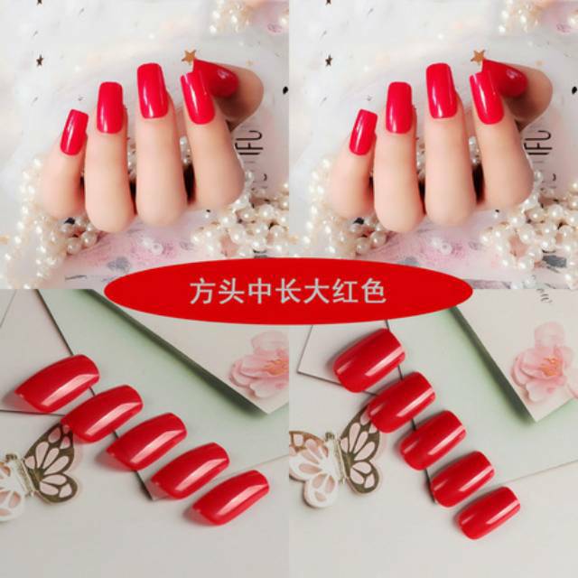 Kuku palsu + Lem || kuku palsu glossy kuku palsu square balerina