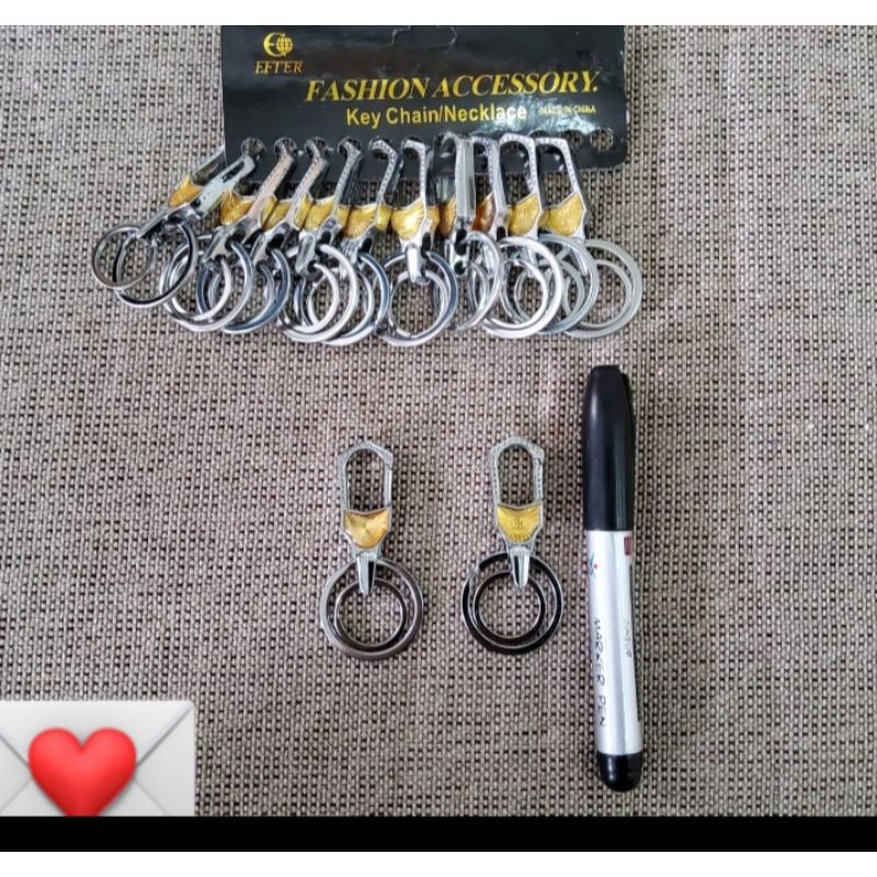 Gantungan kunci dabel ring model kotak gold