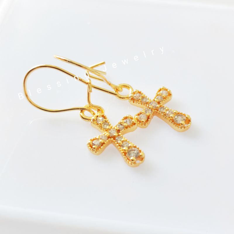 Anting Jurai Salib Permata Xuping Emas Wanita 2