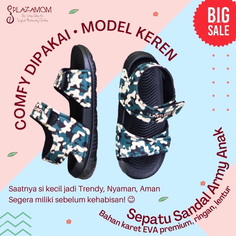 Sepatu Sandal EVA karet ANAK Laki Cowo Cowok Boy Kids Kid Sendal Selop Slippers Slip Strap Motif Army Empuk Ringan Anti slip Kualitas Premium Nyaman Bisa untuk outdoor indoor trendy stylish